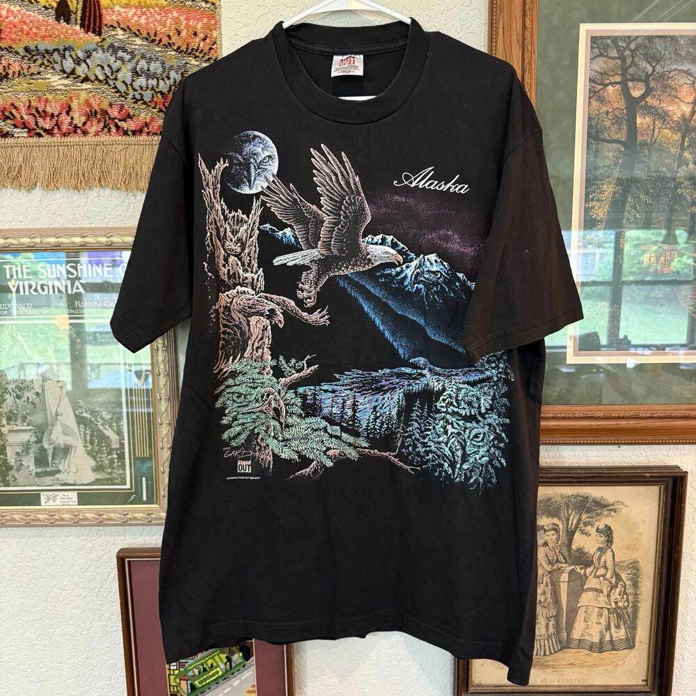Vintage 90s RARE Stand Out Eagle‎ Puzzle USA Animal Nature Shirt Size XL